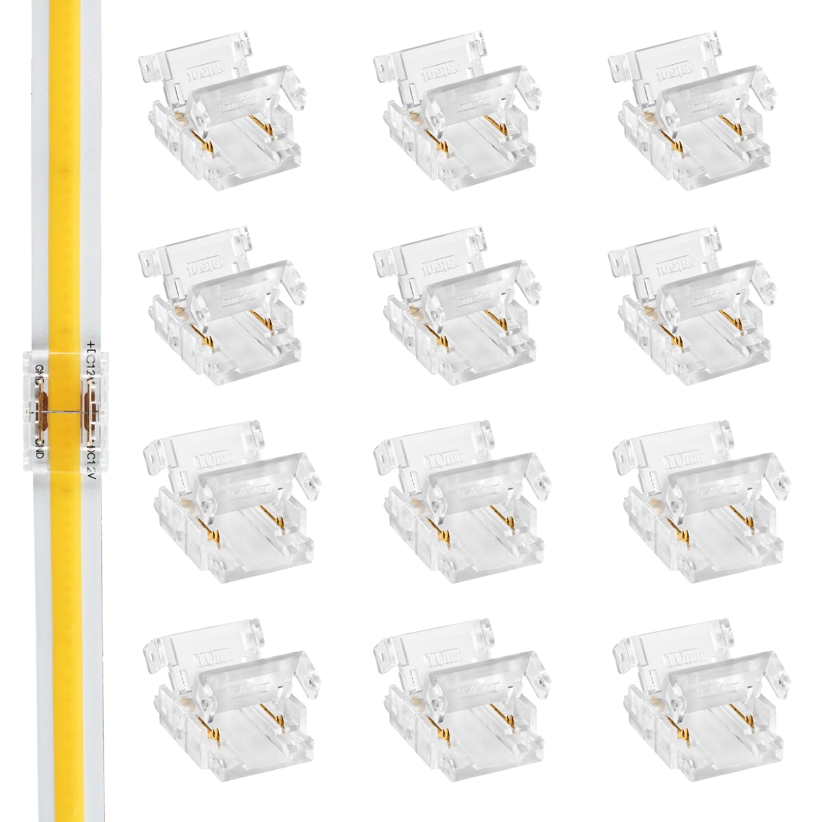 VIPMOON 12Pcs 2Pin 10mm COB LED Strip Connectors, Strip to Strip Connectors