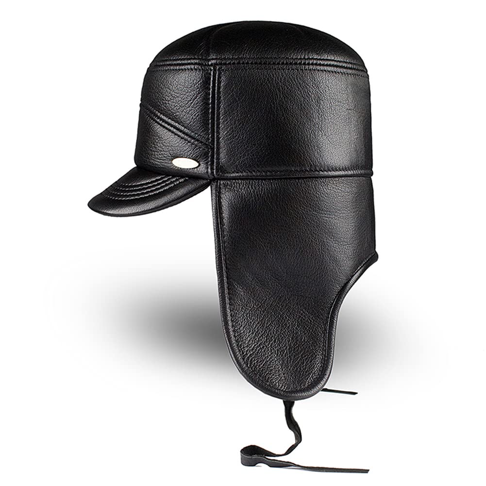 DongBao Gorra de béisbol de Cuero para Hombre, Sombrero Militar, Sombrero para el Sol con Orejeras