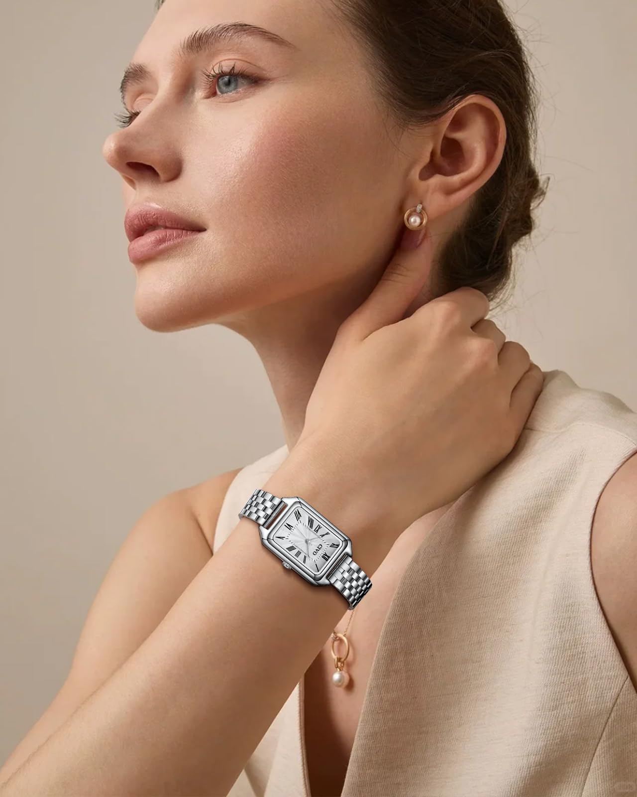 CIVO Reloj Mujer Vintage Rectangular: Esfera Números Romanos con Acero Inoxidable Dorado Plateado - Relojes de Pulsera Analogico de Cuarzo para Mujeres Regalo Aniversario
