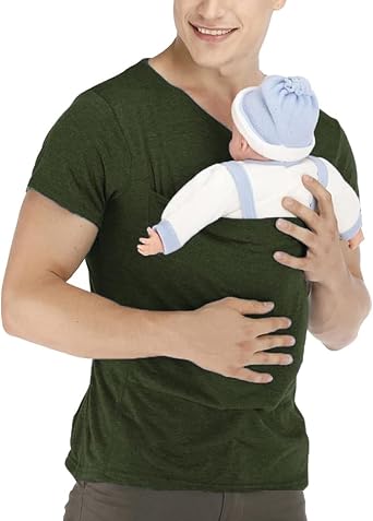 Kangaroo Shirt for Dad and Baby With Pouch - V Neck T-Shirt Baby Carrier