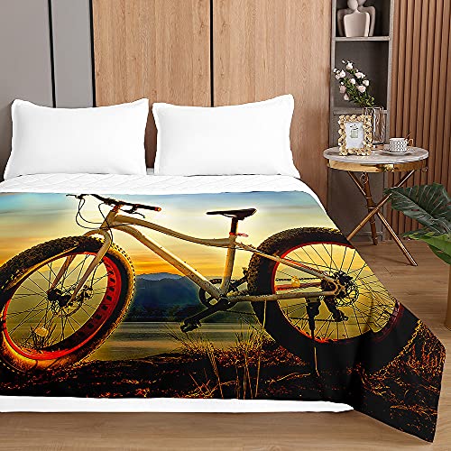 Chickwin Tagesdecke Bettüberwurf, Fahrrad Drucken Tagesdecken mit Prägemuster Gesteppt Steppdecke Überwurf Wohndecke aus Mikrofaser (150x200cm,Mountainbike)