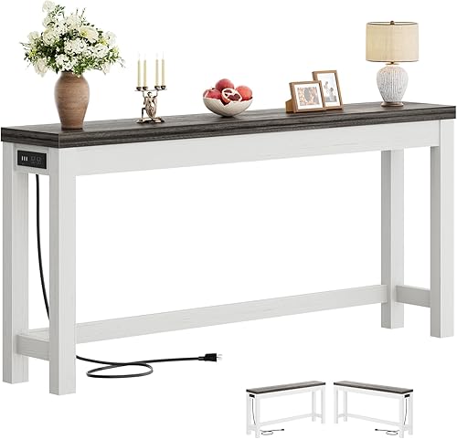 Miniatura 10 de Cyclysio Mesas de consola de 47 pulgadas para entrada, mesas de consola estrechas para sala de estar, mesa detrás del sofá, mesa de pasillo de Gris