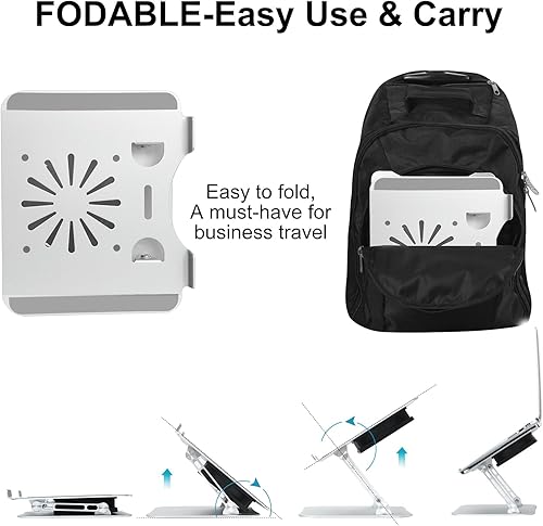 Miniatura 5 de Adjustable Laptop Stand with Cooling Fan, Aluminium Alloy Multi-Angle Computer Holder for Desk, Portable Notebook Metal Mount Compatible with