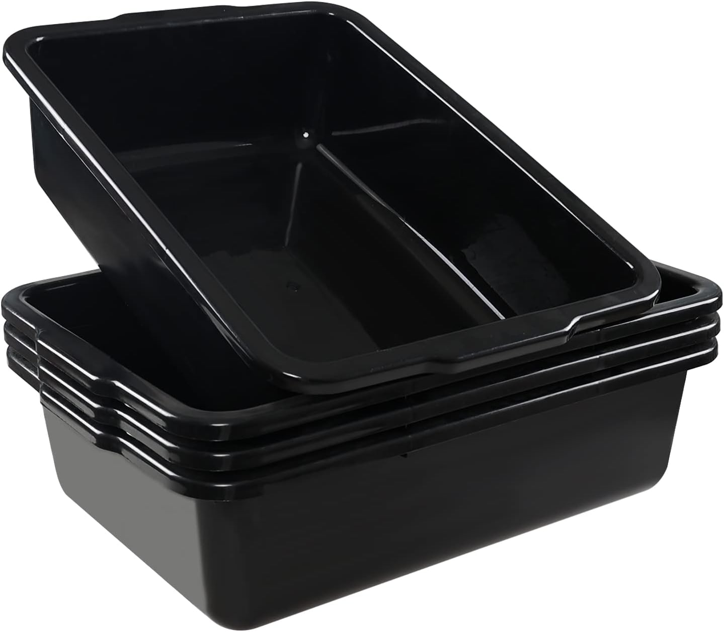 32 L 4-Pack Large Commercial Food Service Bus Box, Plastic Utility Bus Tub, Black