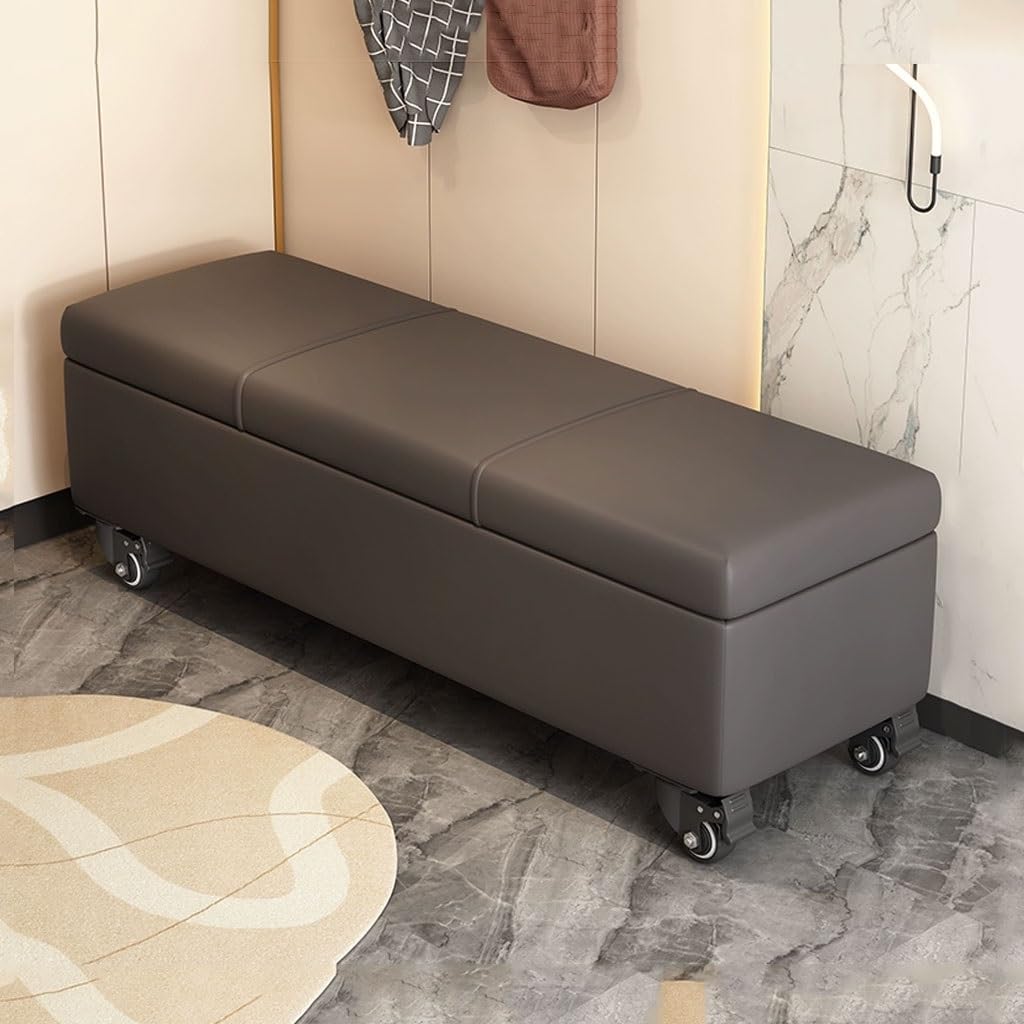 Élégant banc de lit en similicuir gris foncé, coffre capitonné haut de gamme de 40 cm