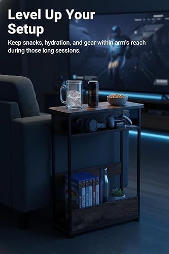 Miniatura 7 de Mesa auxiliar estrecha, mesa auxiliar delgada de 3 niveles con estante de almacenamiento, moderna mesa auxiliar delgada para espacios estrechos y