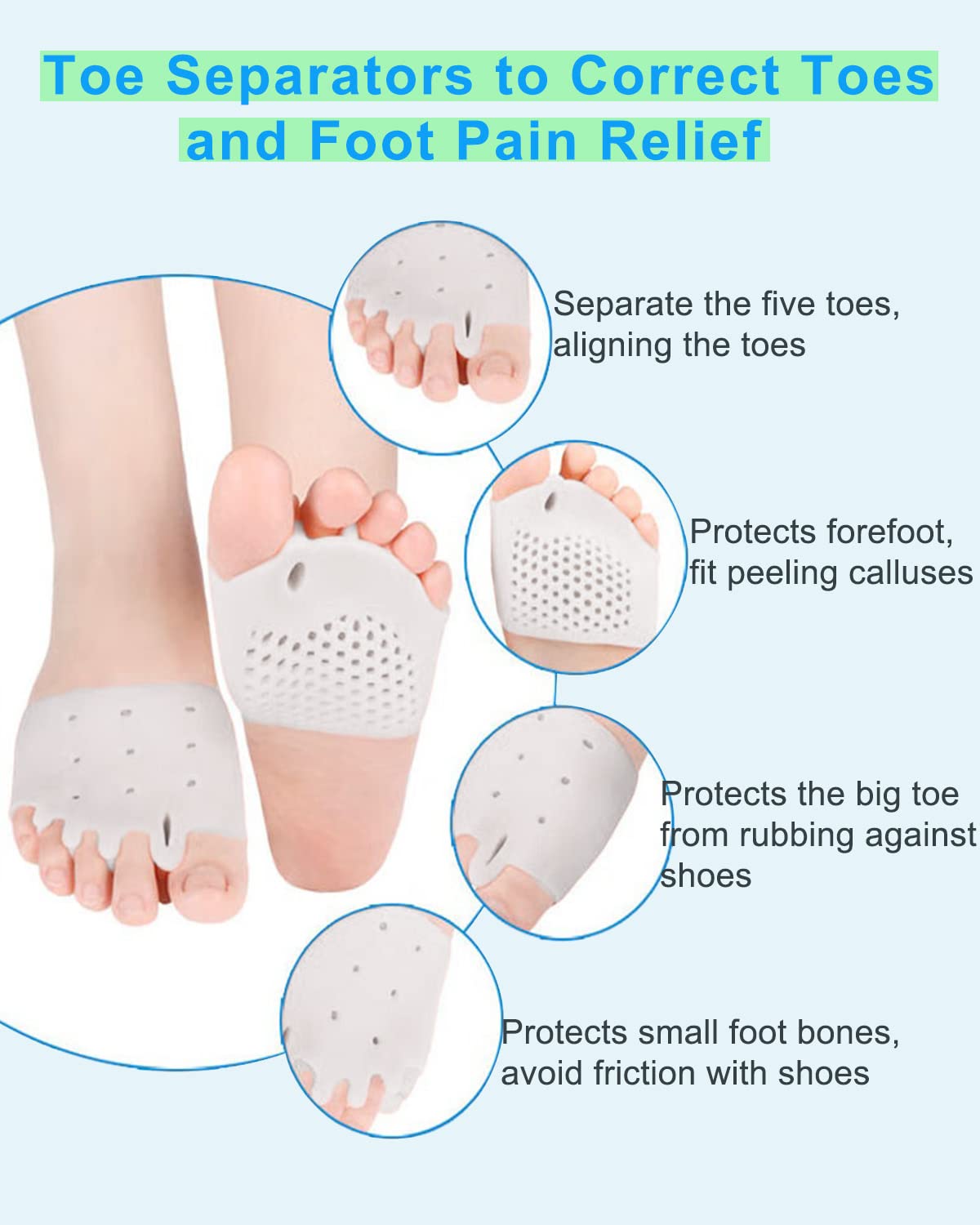 4 Pairs Metatarsal Gel Pads Toe Spacers Separators to Correct Bunions, Forefoot Pads, Hammertoe Corrector Big Toe Straighteners for Women Men Foot Pain Relief - Image 3
