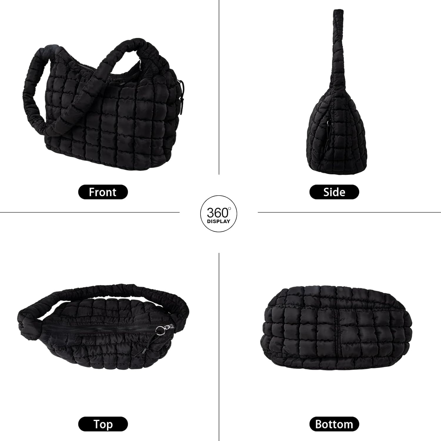 Quilted Puffer Tote Bag Puffy Crossbody Shoulder Bag with Zipper, Nylon Hobo Handbag Travel Carryall Bags for Women Girls - Image 7