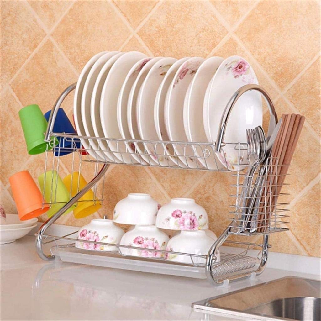 Escurridor de Platos, escurridor de Cubiertos para lavavajillas, escurridores de Platos de 2 Niveles, escurridor de Platos Cromado, escurridor de Platos Que Incluye SOP,