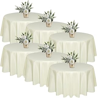 6 Pack 120 In Round Warm Ivory Tablecloths - Reusable Polyester Table Covers – Protect from Spills (Not Waterproof) – for Weddings, Banquets, Parties – Ships Folded, Wrinkles Likely, Steam Before Use
