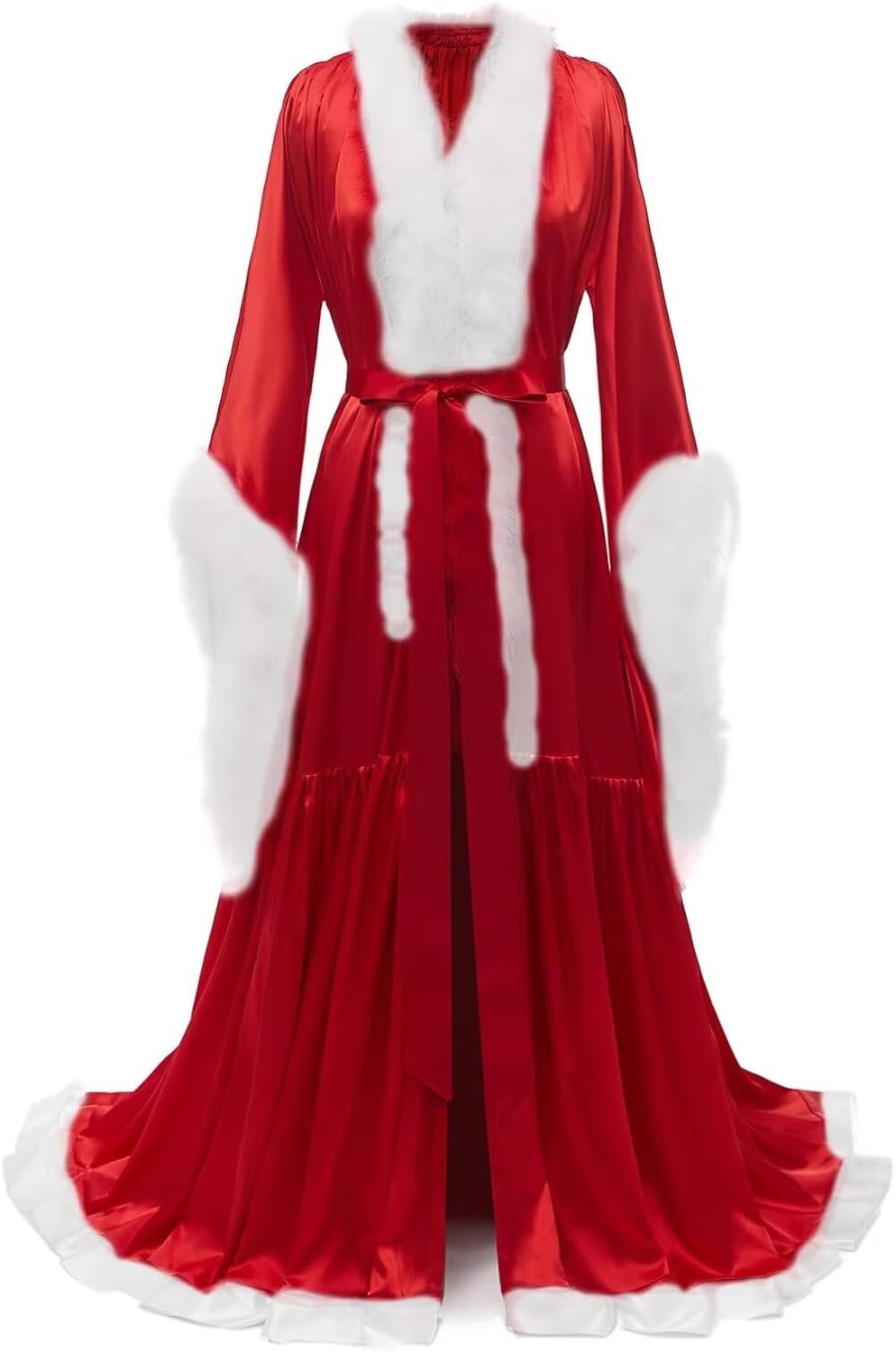 Yexinbridal Feather Fur Robe Long Bridal Silk Satin Lingerie Nightgown Maternity Dress Bathrobe Sleepwear