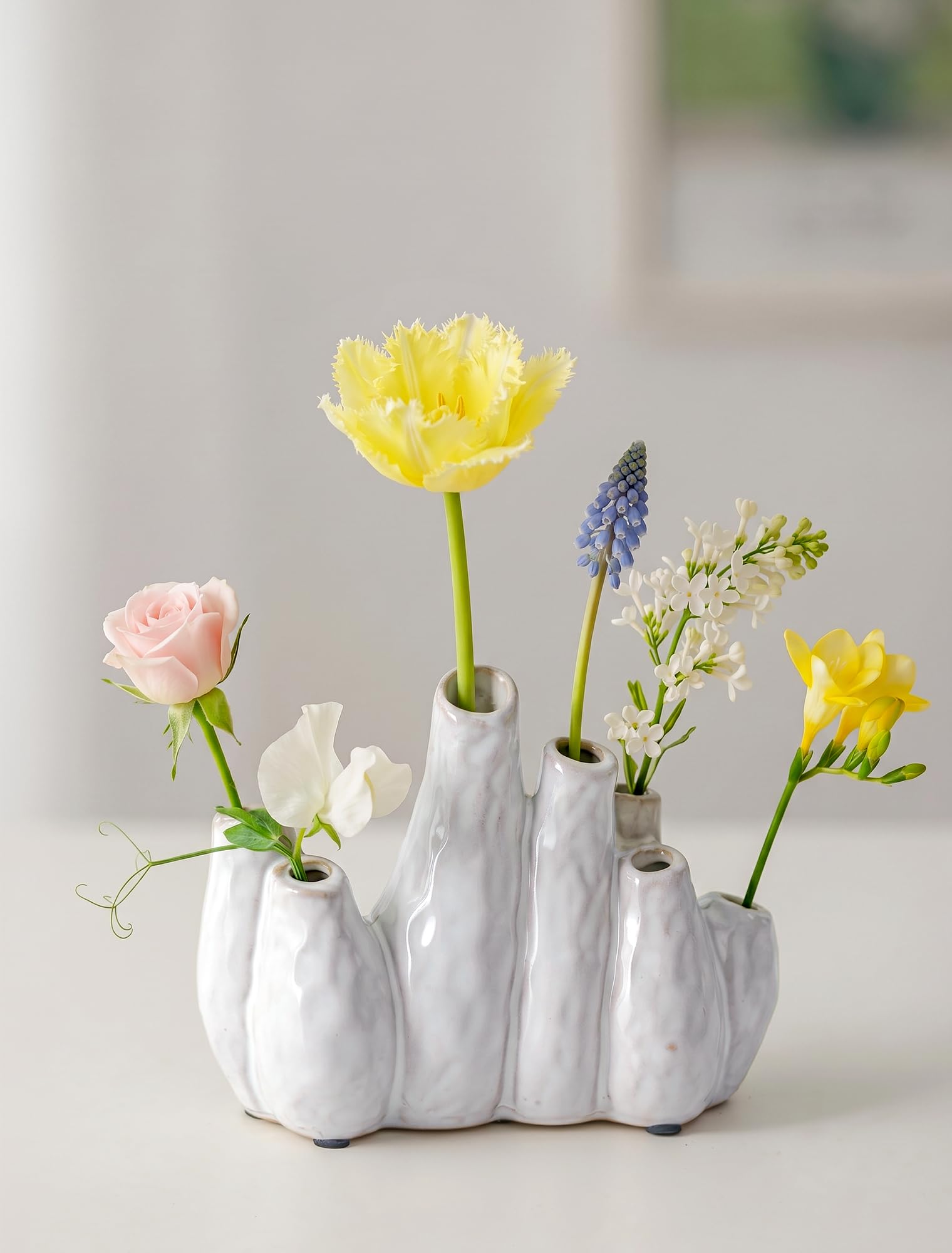 NUPTIO Kleine Keramik Blumen Vase: mit Mehreren Öffnungen