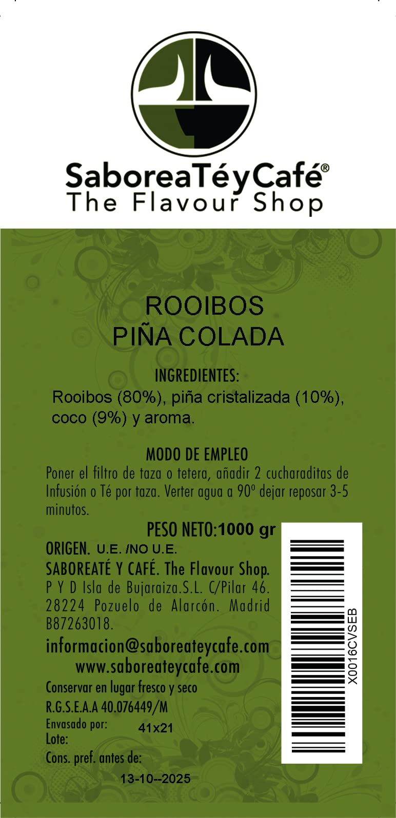SABOREATE Y CAFE THE FLAVOUR SHOP Infuso naturale di frutta Ananas Colada SBT 1 kg