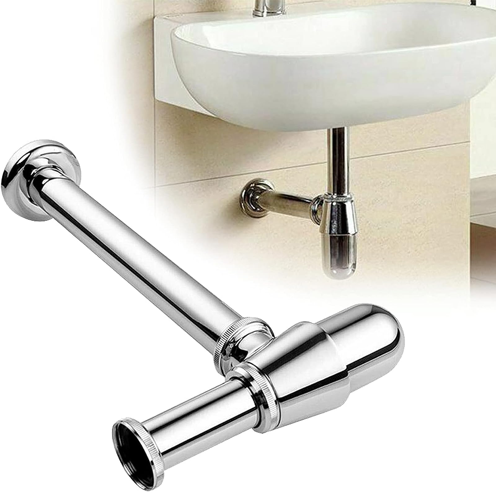 Nes Home Bathroom Standard Basin Sink Chrome Round Bottle Trap Waste
