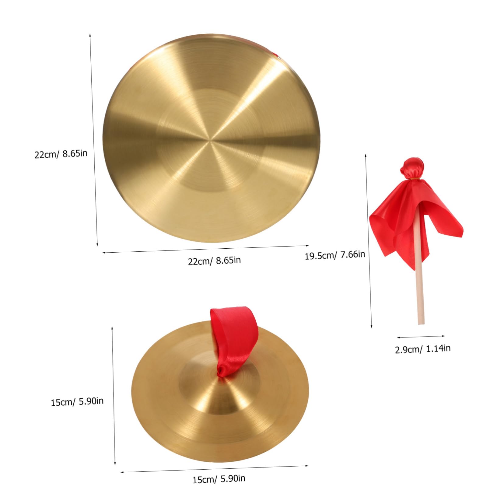 Levemolo 22cm Hand Gong 15cm Copper Cymbals Pair Set Play Hammer for Personal Practice