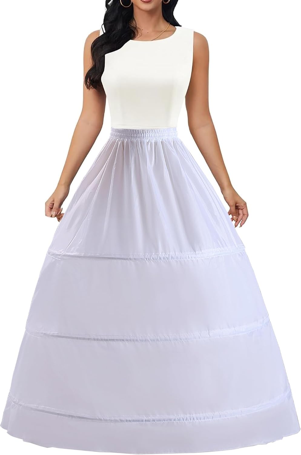 Women Crinoline Petticoat 3 Hoop Underskirt A-Line Floor Length ...