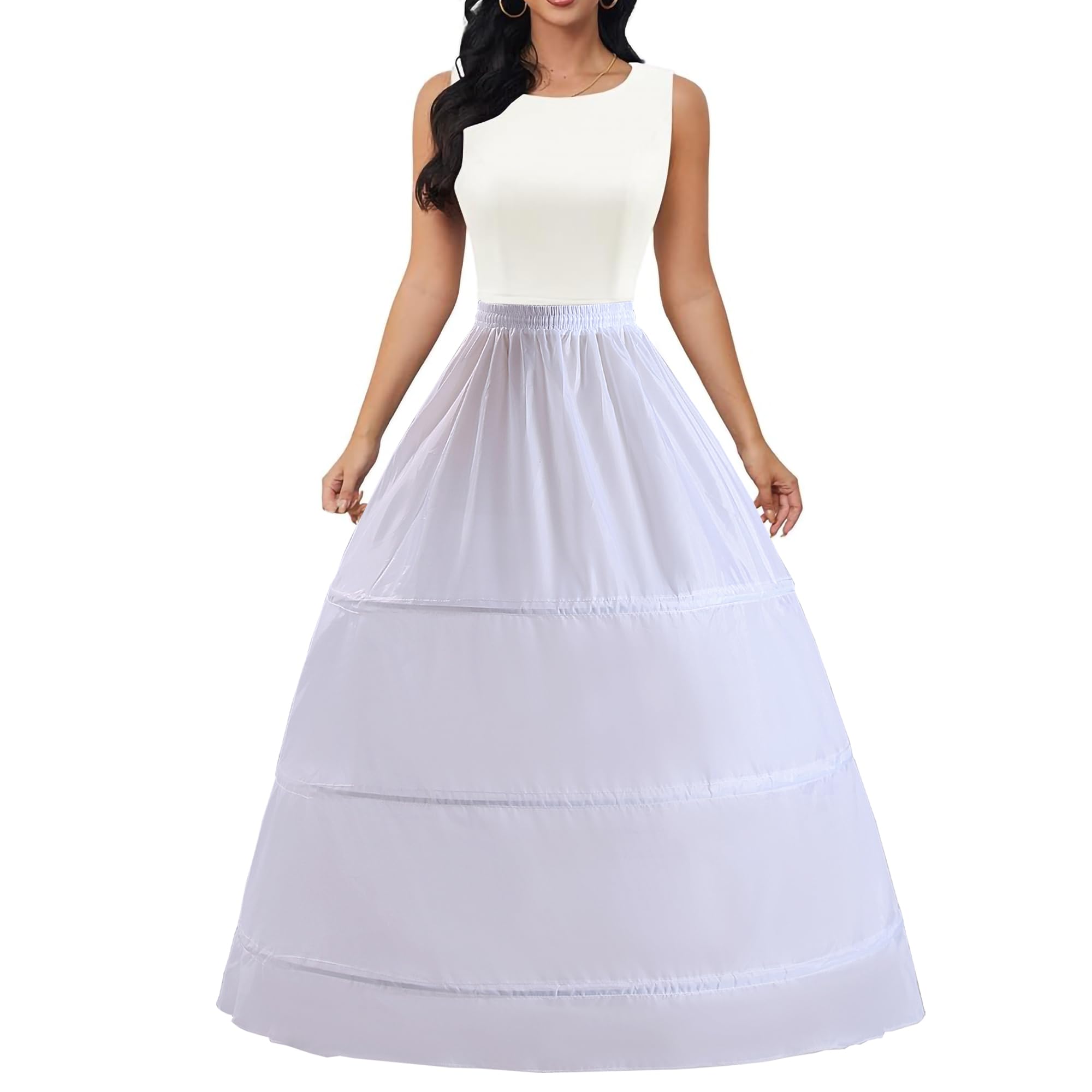 Women Crinoline Petticoat 3 Hoop Underskirt A-Line Floor Length