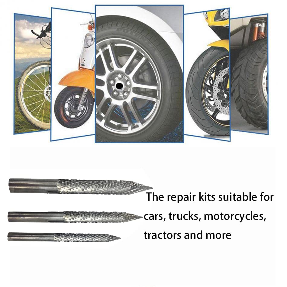Tire Repair Carbide Cutter Reamer Bit - 3 Sizes For Mushroom Plug Repairs (T3 Solid Rotary Burr)