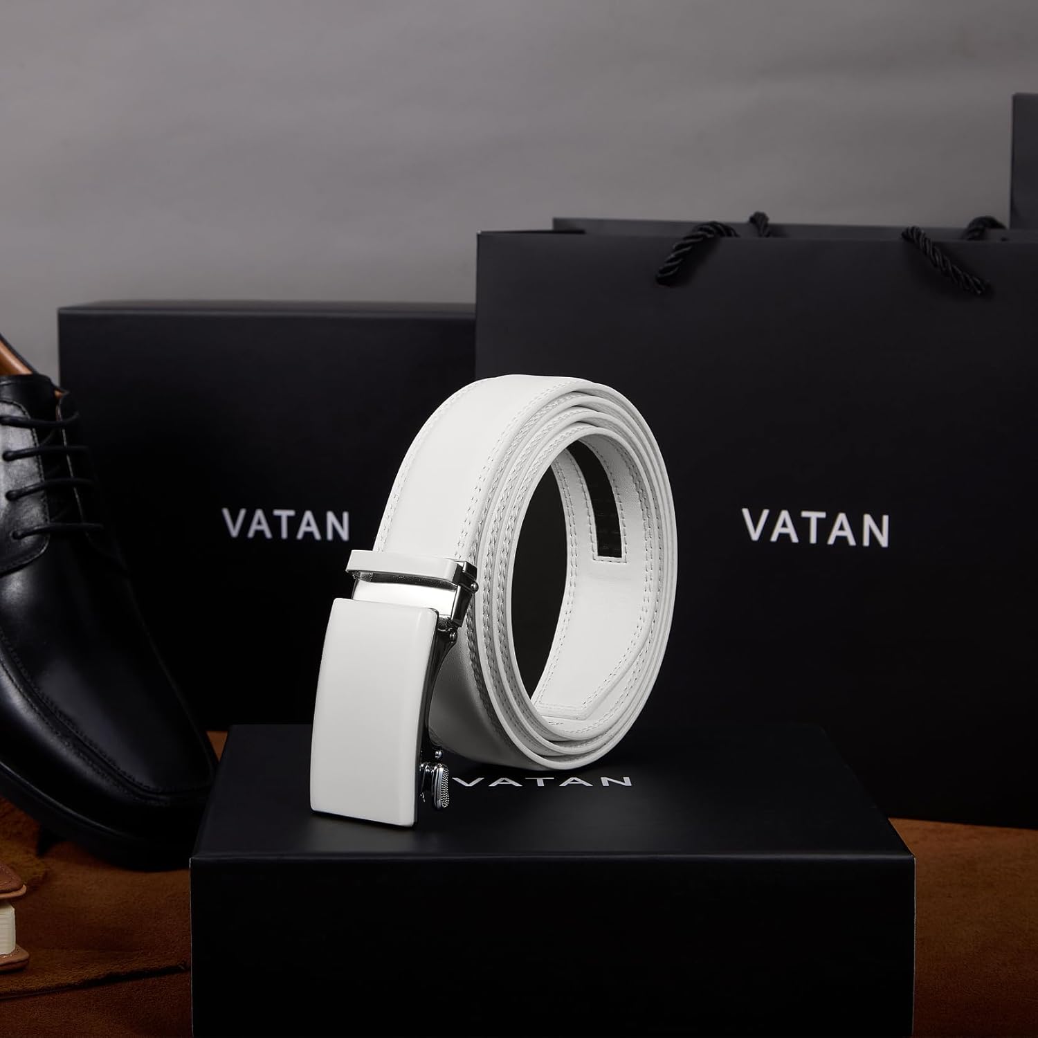 VATAN Men's Belt Leather Ratchet Belt for Men Dress Casual Every Day with Adjustable Buckle, Trim to Fit - Image 6