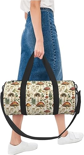 Miniatura 4 de Large Duffle Bag for Travel - Retro Mushroom Plants Print Gym Bag for Women Men, Travel Foldable Bags for Women Men with Zippered Multiple Pockets