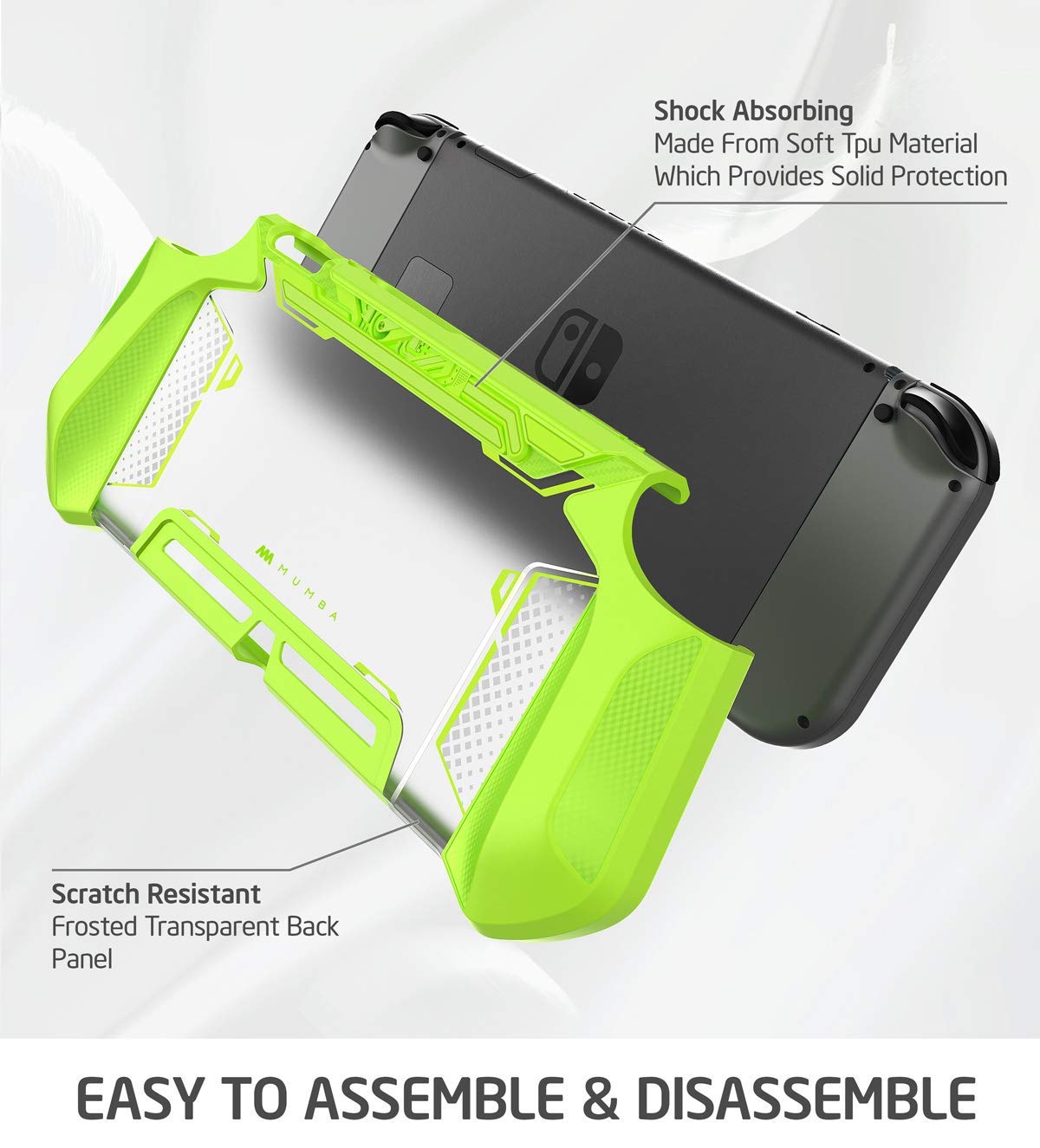 Mumba Blade Series Dockable Case for Nintendo Switch (2017 Release), Green, TPU Grip Protective Cover, Compatible with Switch and Joy-Con - Image 4