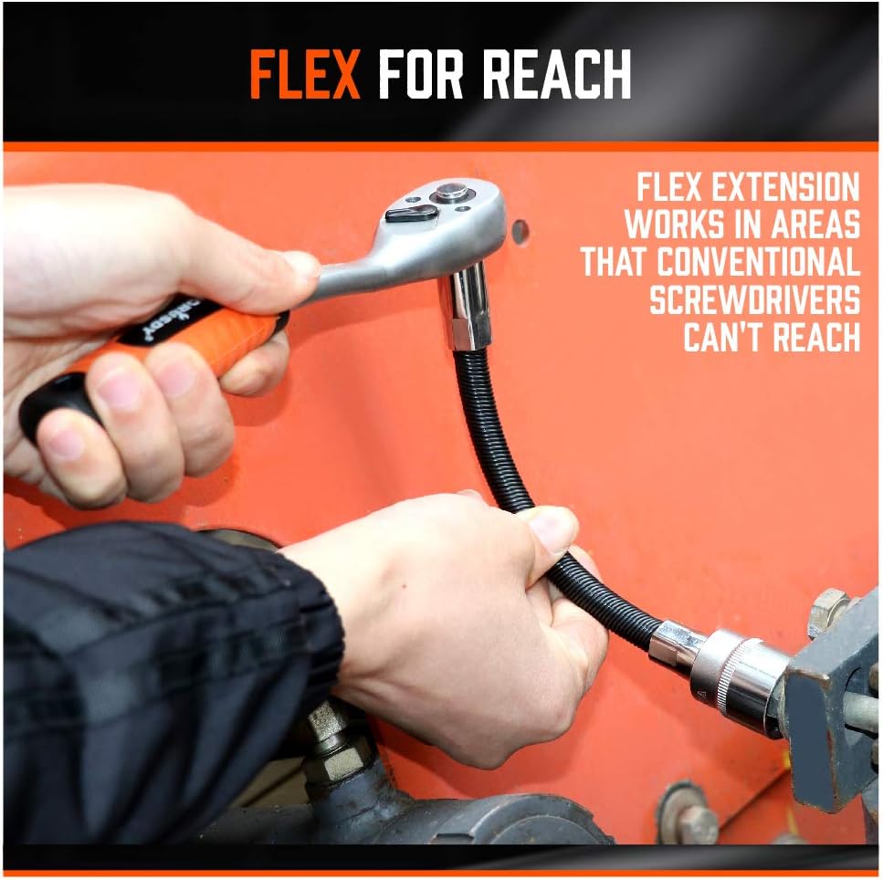 SEDY Flexible Extension Bar Set, 2-Piece Drive Socket Flex Bar 1/4" x 6" & 3/8" x 8"