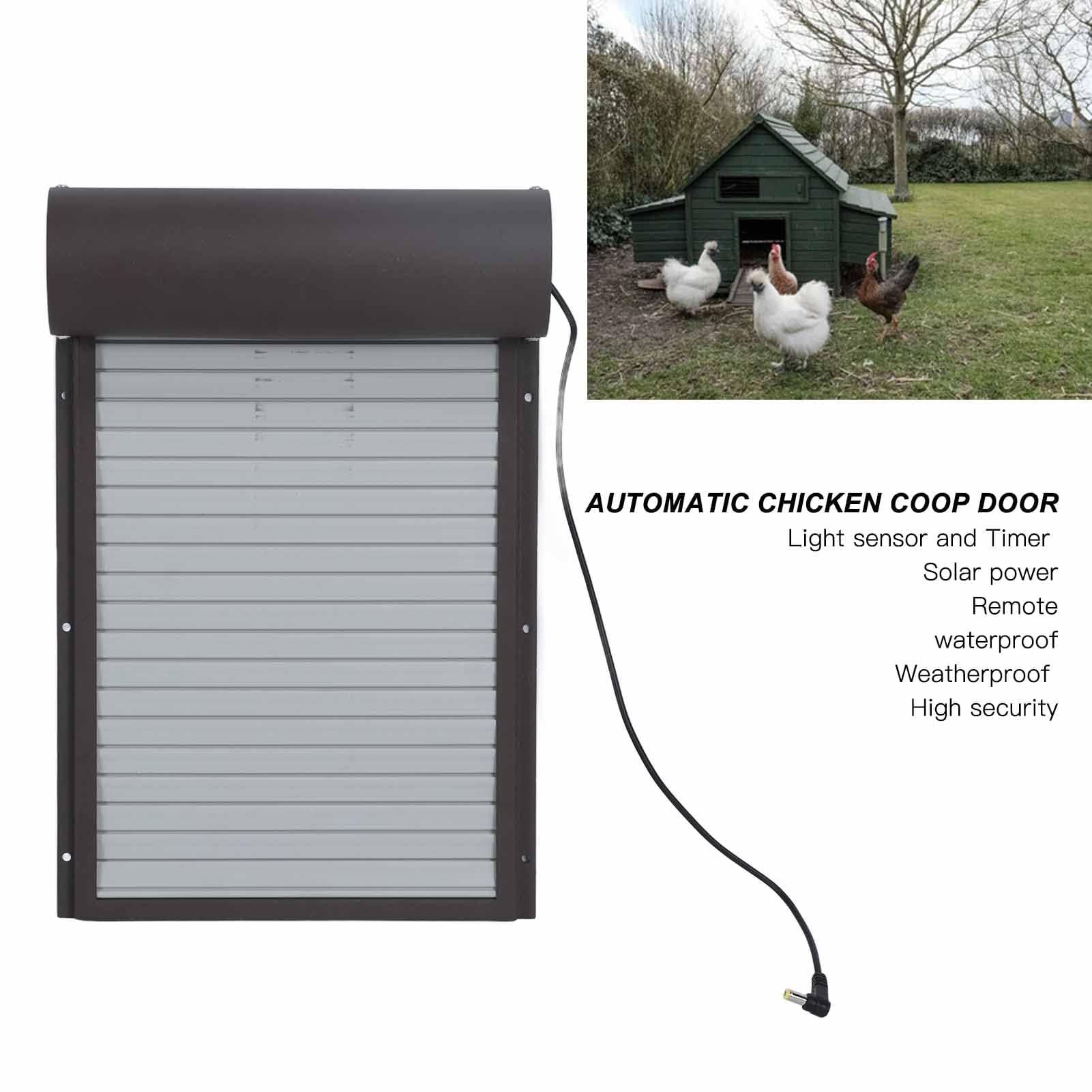 Solapa Automática para Pollos, Gallinero con Funcionamiento, Gallinero Eléctrico, Resistente Al Invierno, Puerta para Pollos con Energía Solar, Pantalla LCD con Temporizador para