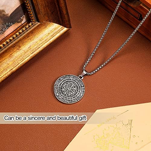 Viking Necklace Compass Amulet Pendant Necklaces Stainless Steel Norse Jewelry for Men Engraved Protective Amulet Necklace Gift Vintage Original Jewelry