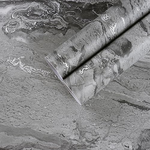 CHIHUT Kitchen Bathroom Counter Top Peel and Stick Waterproof 30''x236'' Wide Matte Marble Contact Paper Dark Grey Self Adhesive Contact Paper Decorative for Cabinets Drawers Walls Counter Top Cover