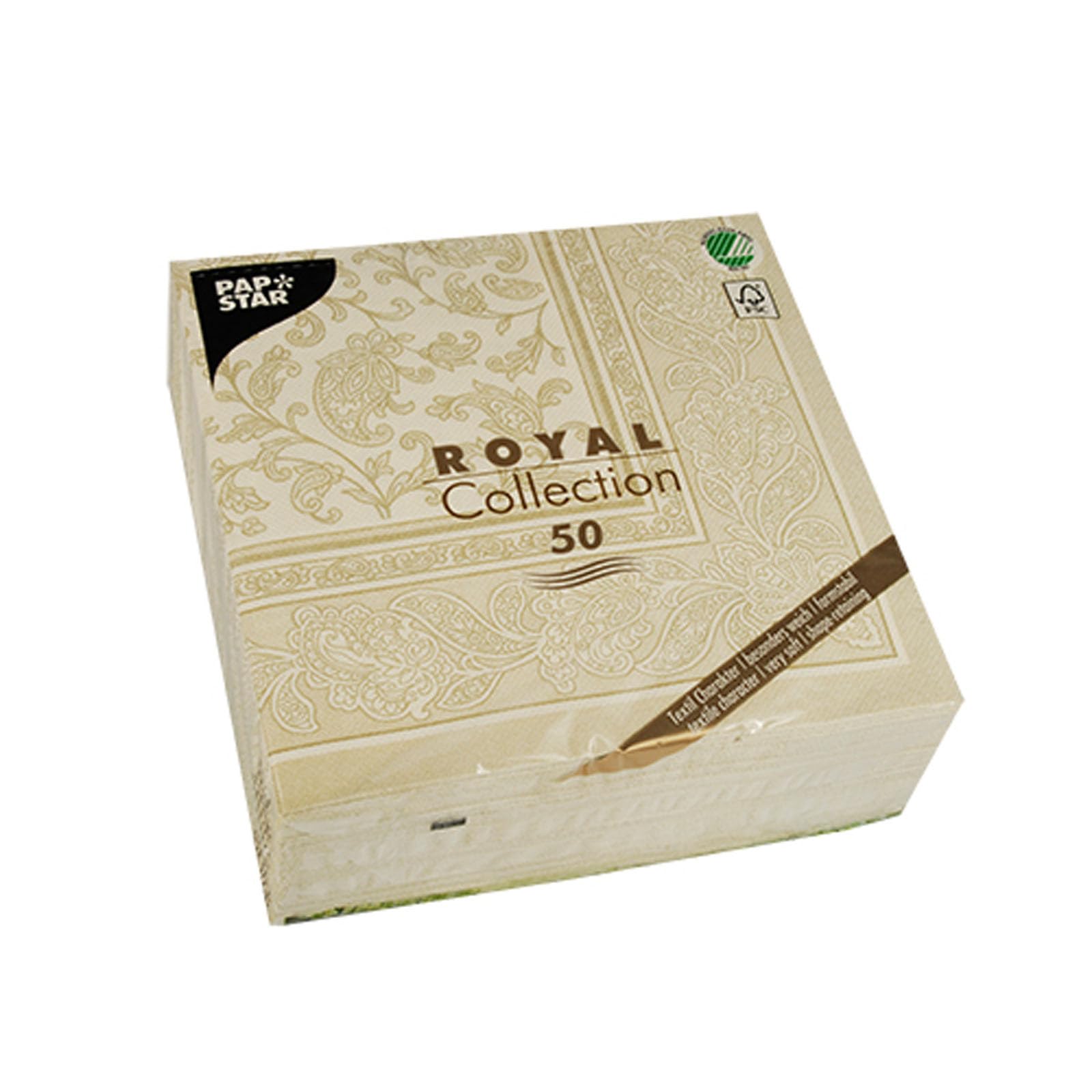 PAPSTAR 250 Premium Servietten ROYAL Collection 1/4-Falz 40 cm x 40 cm Champagner Ornaments hochwertig
