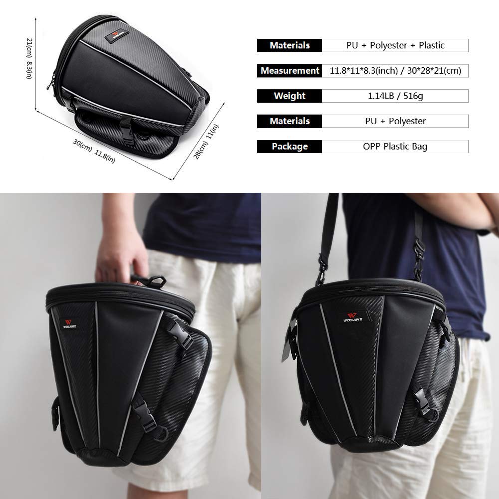 WOSAWE Sac De Queue Moto Étanché 15L Cuir PU Multifonction - Sacoche Arrière Siège Moto, Sac à Dos Moto, Sac Bandoulière Voyage Sport
