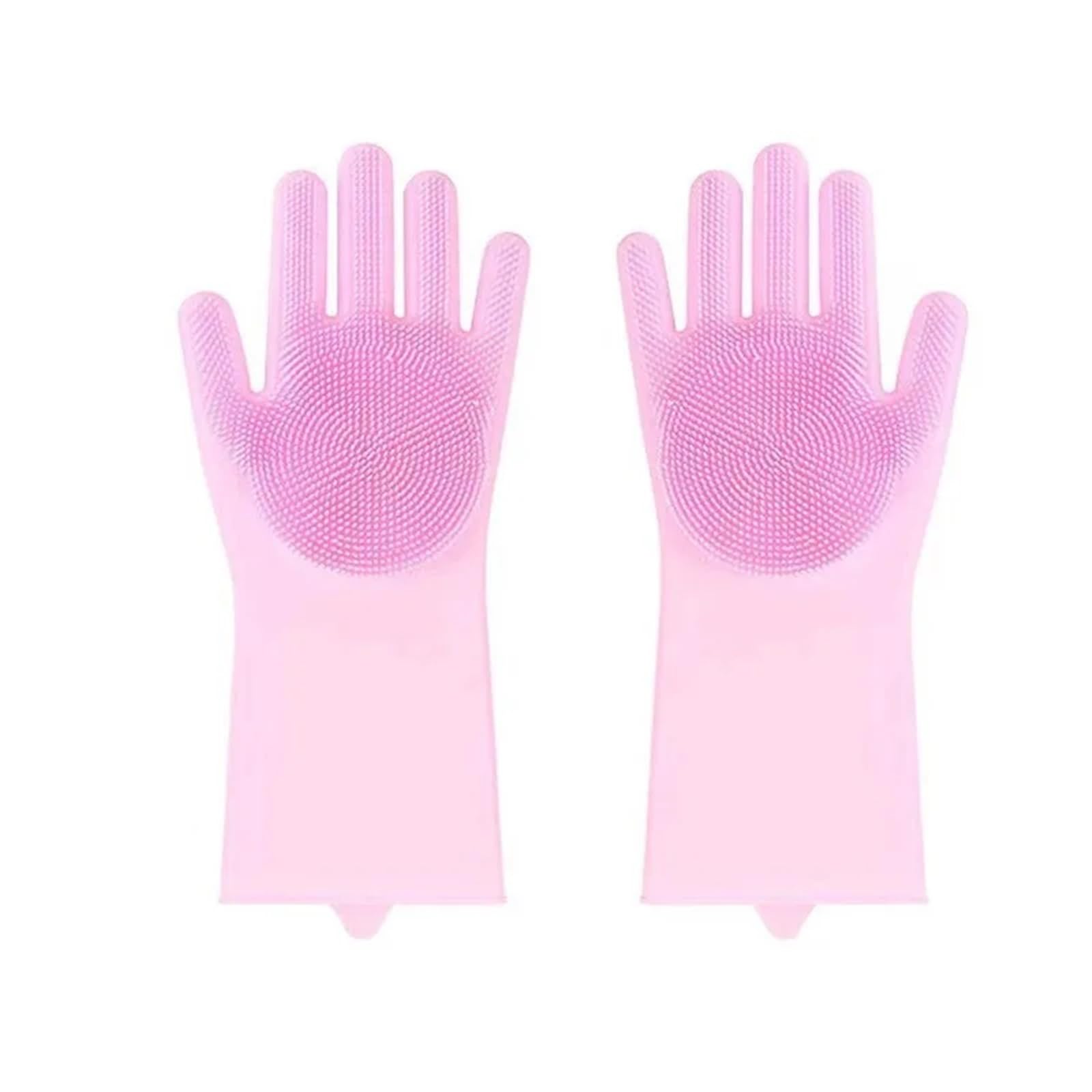 KJBDQQH Cleaning Gloves Silicone Dishwashing Gloves With Friendly Multi Purpose For Kitchen Pet Bath Car Cleaning Waterproof Tools for Household(Pink)