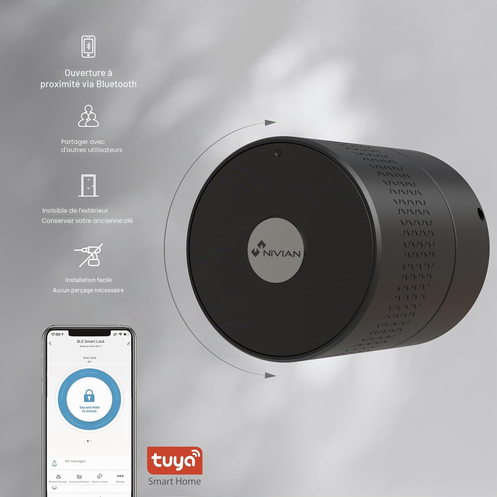 Nivian - Serrure intelligente Wi-Fi - Smart loc avec accès à distance et ouverture sans clé (Complete Pack)