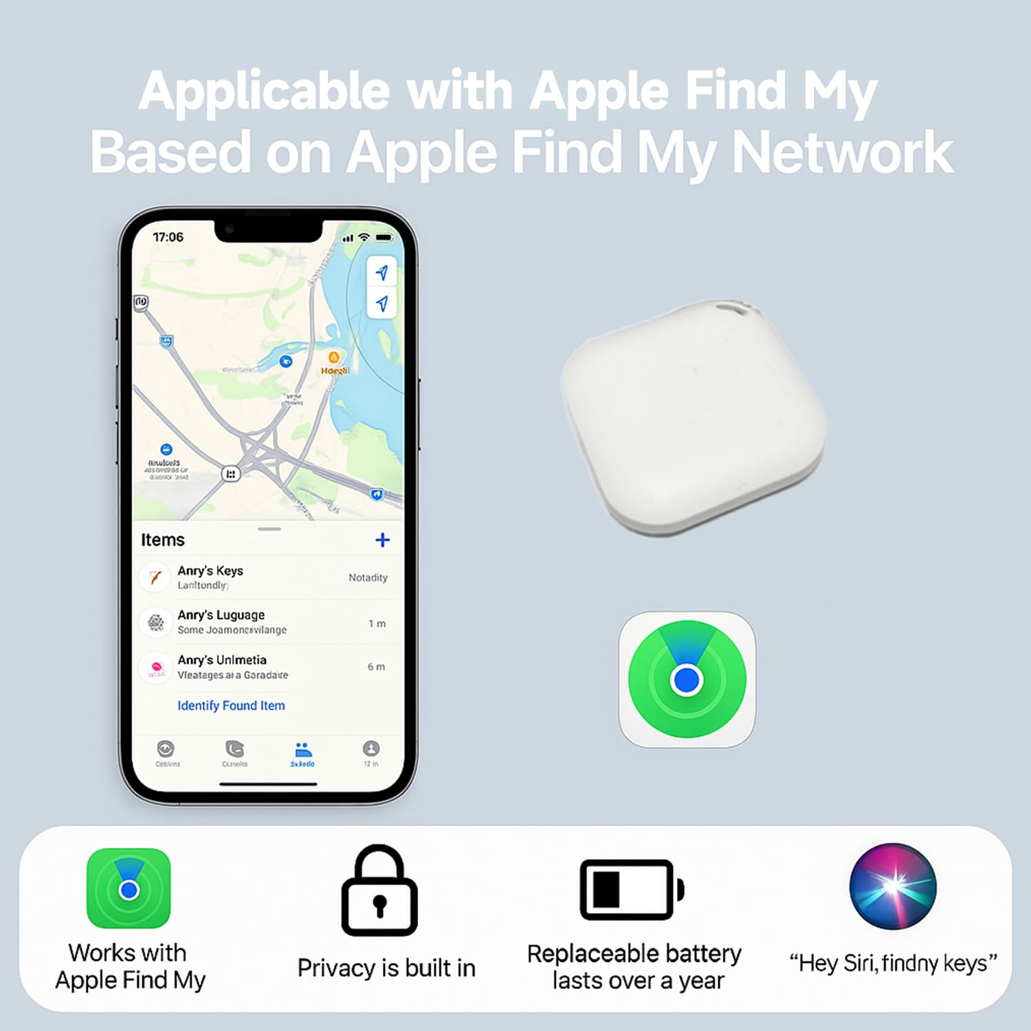 Smart Tags Lot de 2 traceurs compatibles avec Apple Find My (iOS 14.6 et versions ultérieures), localisateur de clés et localisateur d'articles pour sac à dos, valises, animaux de compagnie