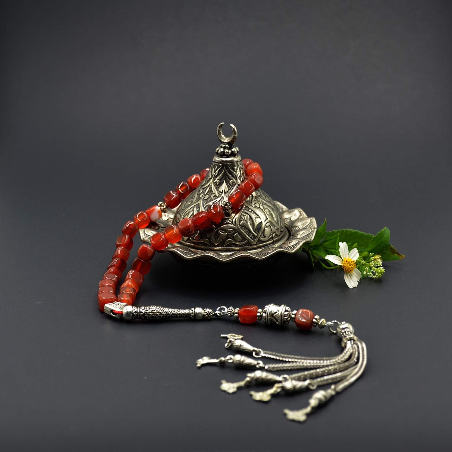 Red Square Agate 8 mm 33-Piece Prayer Beads (Worry Beads, Rosary, Misbaha)