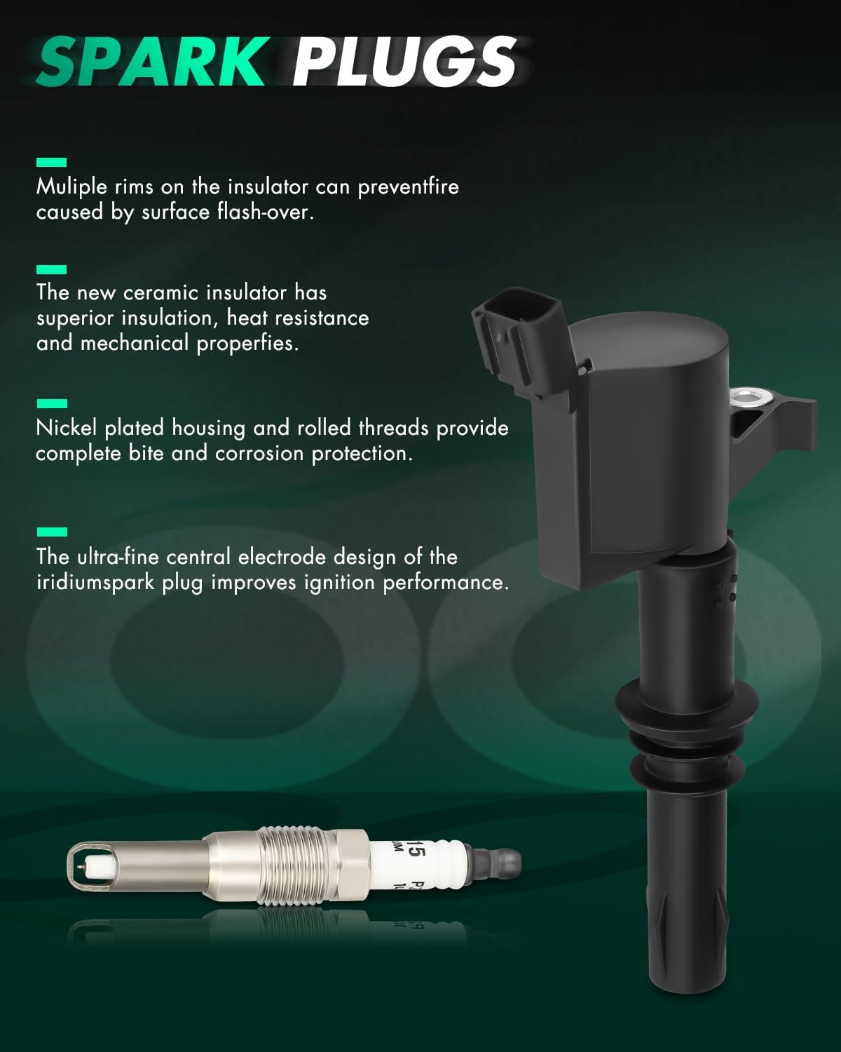 SCITOO DG511 8 ignition coils with 8 iridium Spark Plugs Fit for Ford for Lincoln for Mercury V8 V10 4.6l 5.4l 6.8l 5C1584 E508 DG511