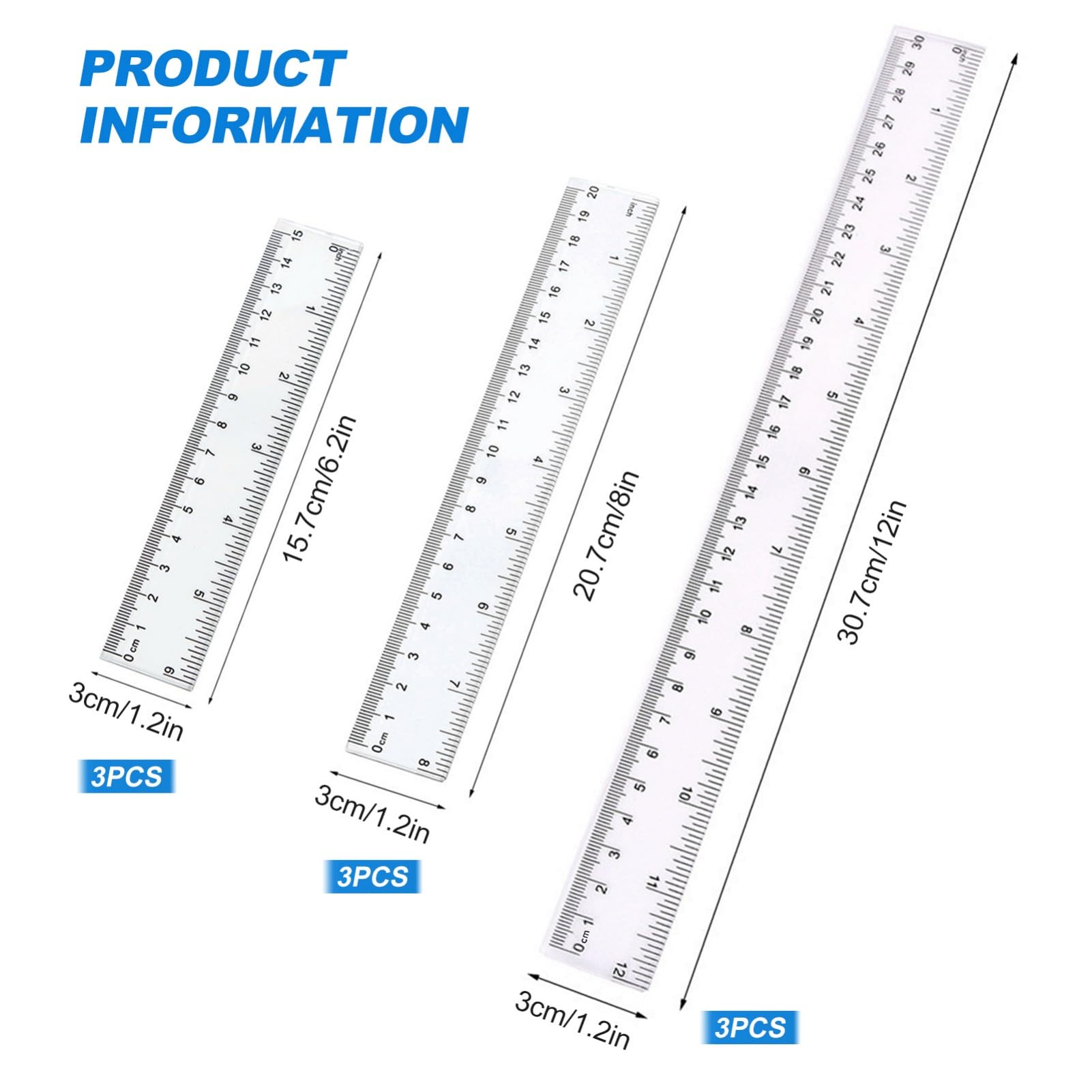 DJJGXAN 30 Cm Plastic Rulers With Centimeters, Folded 15cm Long For Office, Easy To Read Metric Rule Set, 1 Pack - View #4