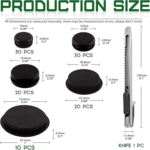 Miniatura 9 de Keadic Juego de 19 ojales de goma ovalados de doble cara de 5 tamaños con cuchillo, tapón de agujero cerrado, junta de ojales para aparatos