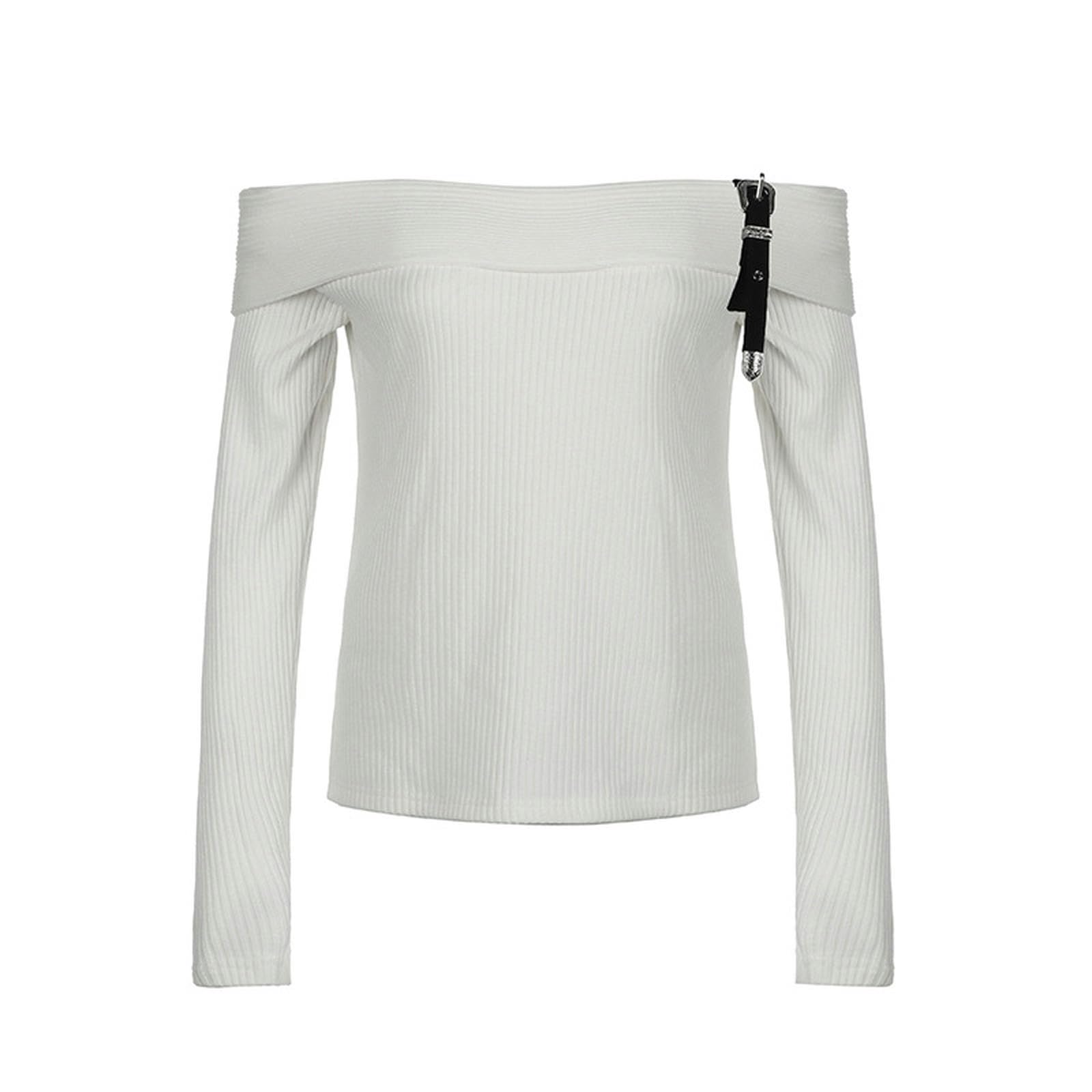 Haut à manches longues asymétrique blanc pull boutonné tendance taille M
