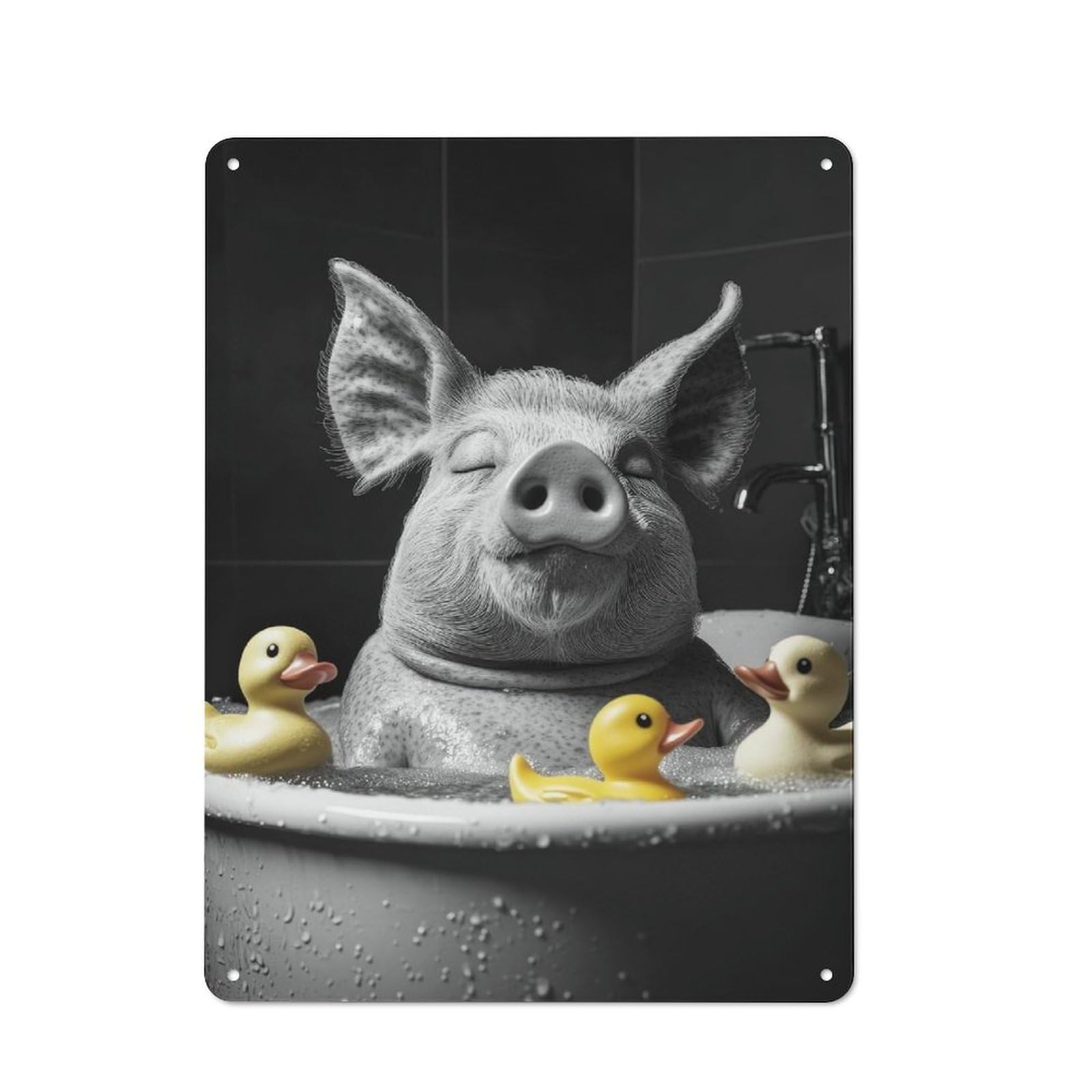 Junmoney Style-23 Retro Pig In Bathtub With Rubber Ducks Vintage Metal Sign 40X30cm, Room Wall Plaque For Flat, Dorm Room, Lounge Or Cafe
