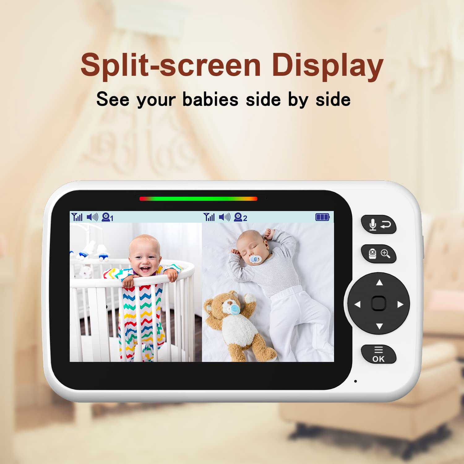 Blemil Upgrade Baby Monitor with 30-Hour Battery, 5" Large Split-Screen Video Baby Monitor with 2 Cameras and Audio, Remote Pan/Tilt/Zoom, Two-Way Talk, Room Temperature, Auto... - Image 3