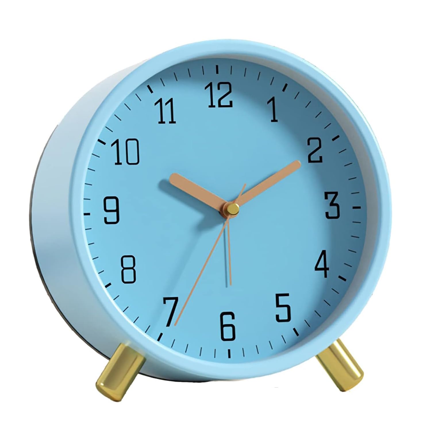 Joyzzz Analog Alarm Clock, 4.5 inches Alarm Clock with Backlight, Non-Ticking Silent Small Desk Clock with Arabic Numerals, Battery Operated Round Table Clock for Living Room, Bedroom (Blue)