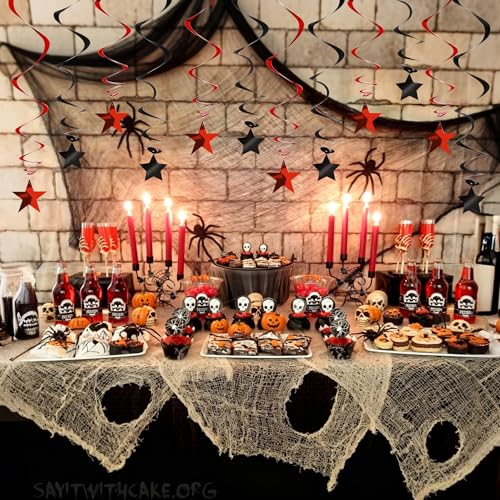 Image of BEISHIDA Red Black Stars Hanging Swirls Graduation Hanging Ornament Decorations for Birthday Party Baby Shower Halloween Congrats Grade 2026 Graduation Decorations,Pack of 15
