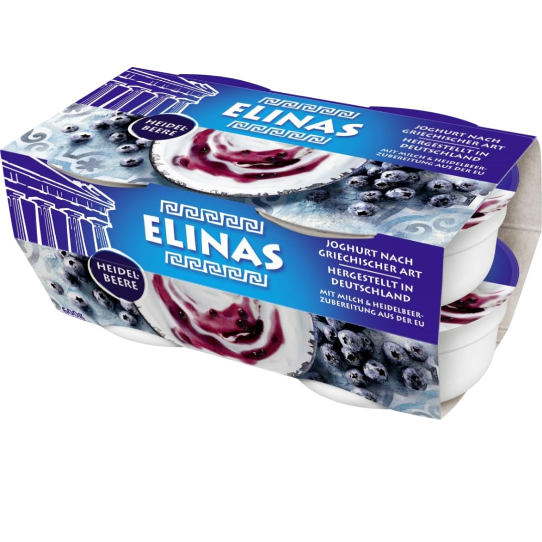 Elinas Joghurt nach griechischer Art Heidelbeere 600 Gramm, 4 Er