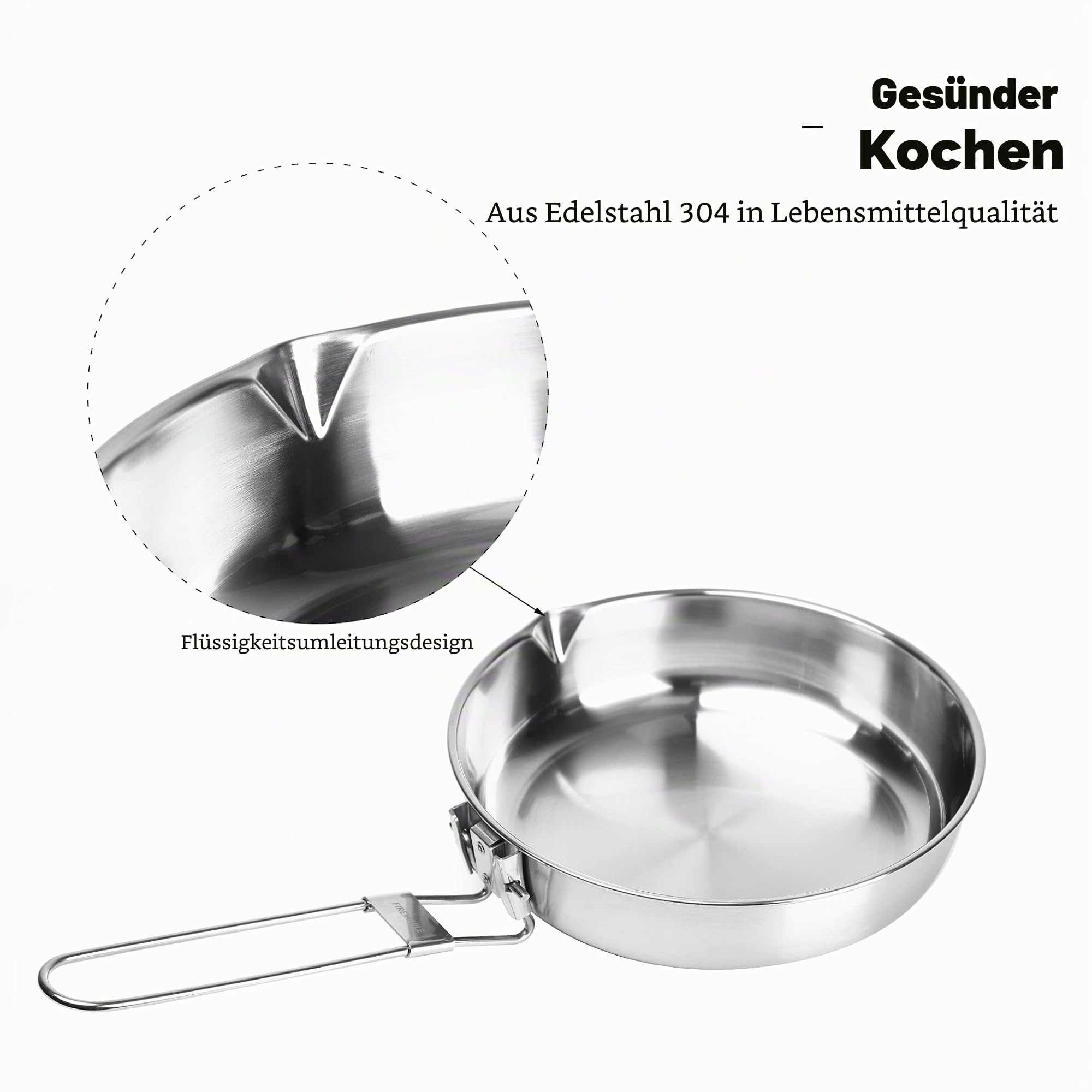 Fire-Maple Edelstahl Camping-Bratpfanne 1,4L Tragbares Kochgeschirr für Steak und Ei Omelettenpfanne mit Klappbarem Griff