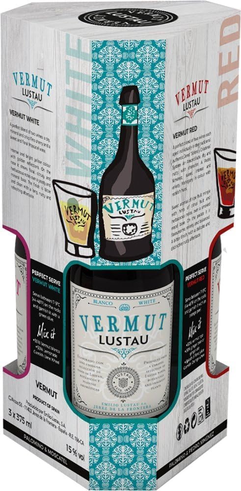 Lustau Vermut Trio Geschenkpackung je 1 x 0,375l 15% vol.: Vermut White, Red, Rosé - Spanischer Wermut (1.125 l)
