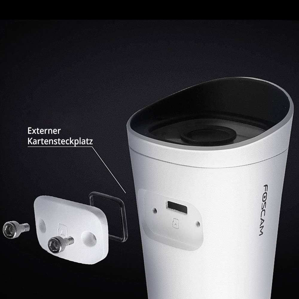 Close-up of the Foscam FI9902P camera showing the external SD card slot with cover removed.