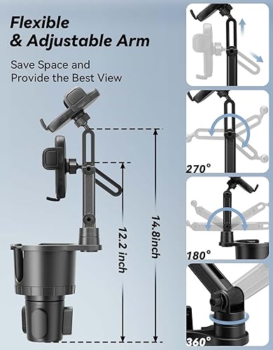 Miniatura 4 de WAVECUER Soporte de teléfono para automóvil, soporte para portavasos de teléfono para automóvil iPhone con base expandible, compatible con iPhone