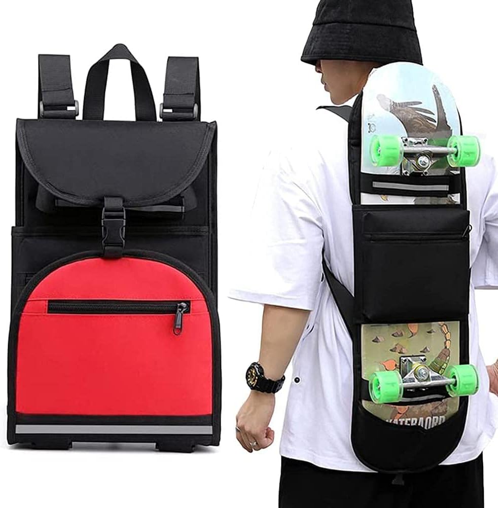 Skateboard Backpack - Foldable Skateboard Bags, Adjustable Shoulder Strap, Reflective Design, Durable and Portable, Three-Point Fixed, Multi-Compartment Design, Light and Comfortable for Men and Boys