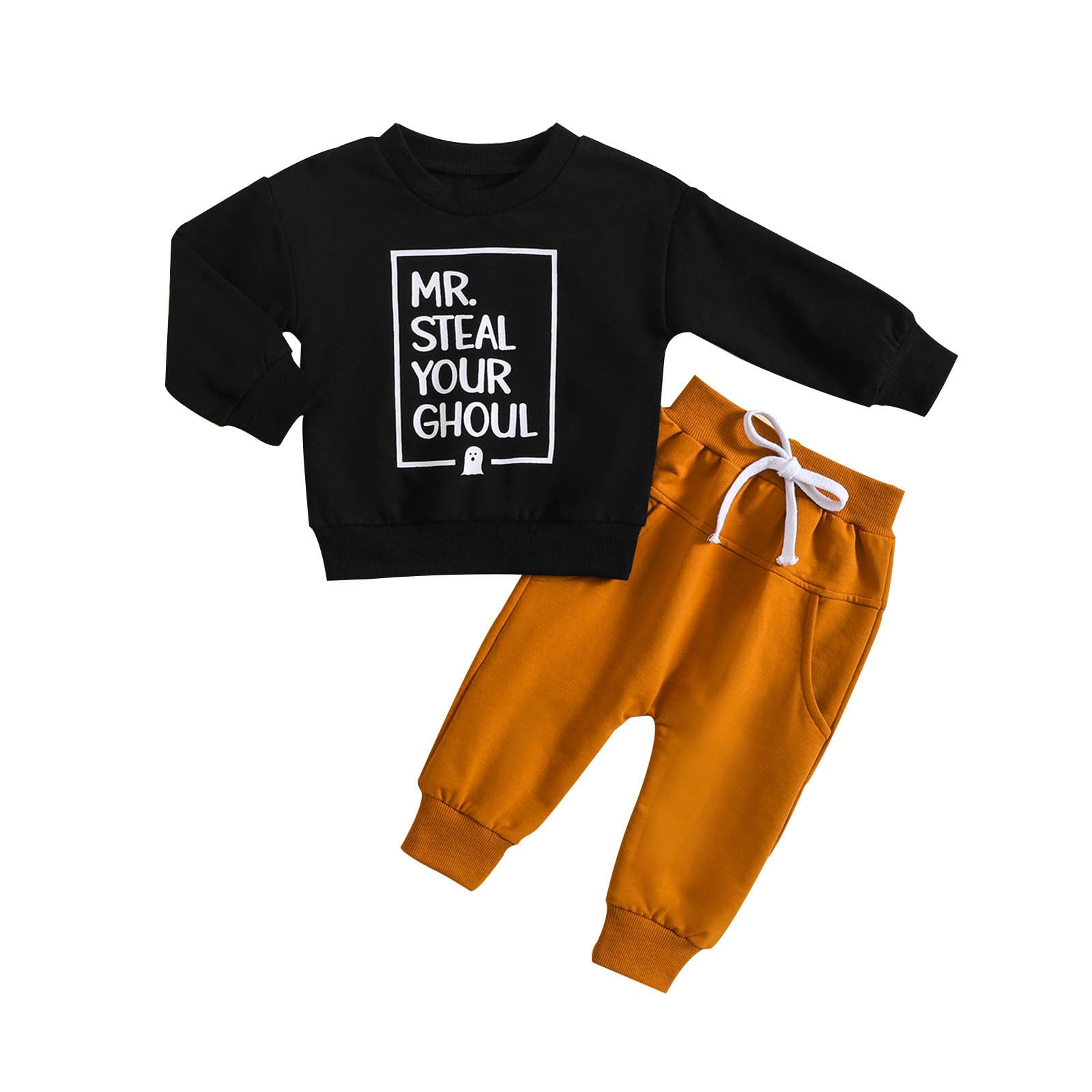 Comigeewa Chándal de Halloween para niños pequeños con estampado de manga larga sudadera bolsillo traje deportivo 2 piezas